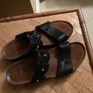 NAOT Womens Slides Sandals BLACK Leather